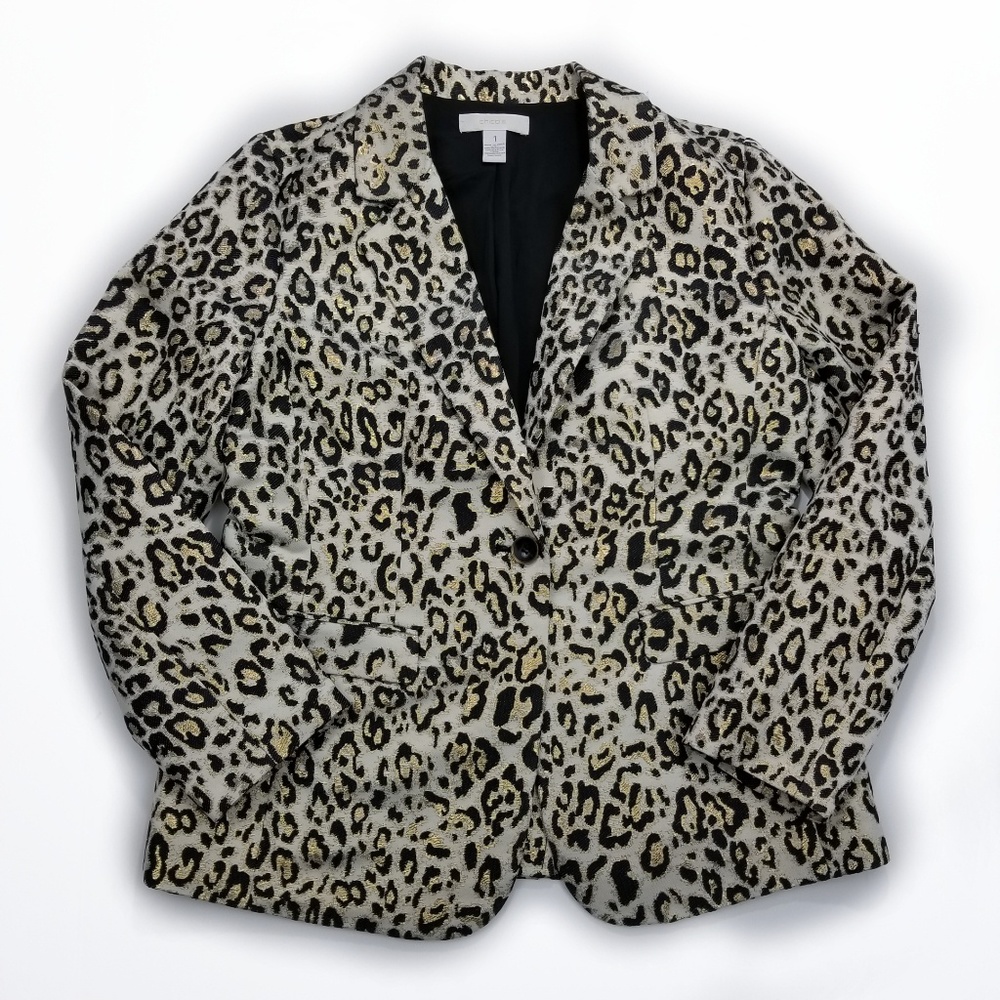 Chico's Leopard Print Metallic Blazer Size 1/M